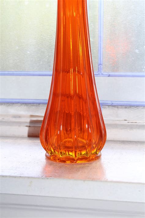 Large Orange Swung Glass Vase 125 Vintage Mid Century Modern