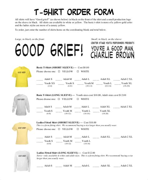 Free Sample T Shirt Order Forms In Pdf Ms Word