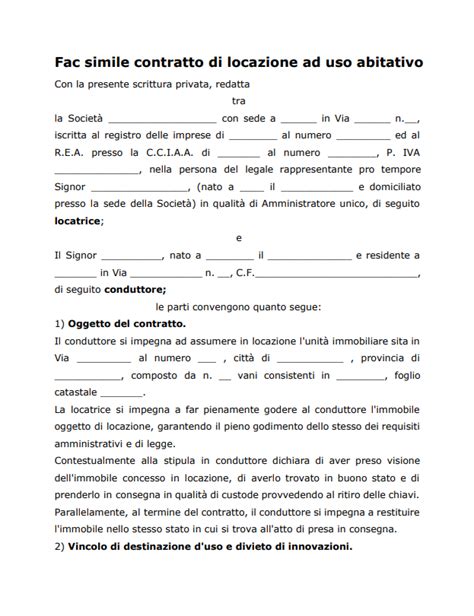 Fac Simile Contratto Di Locazione Ad Uso Abitativo Transitorio Word