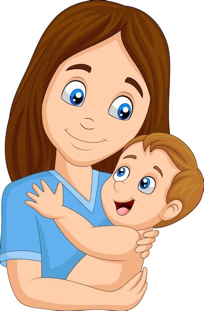Cartoon Happy Mother Hugging Her Baby Vector Premium Download