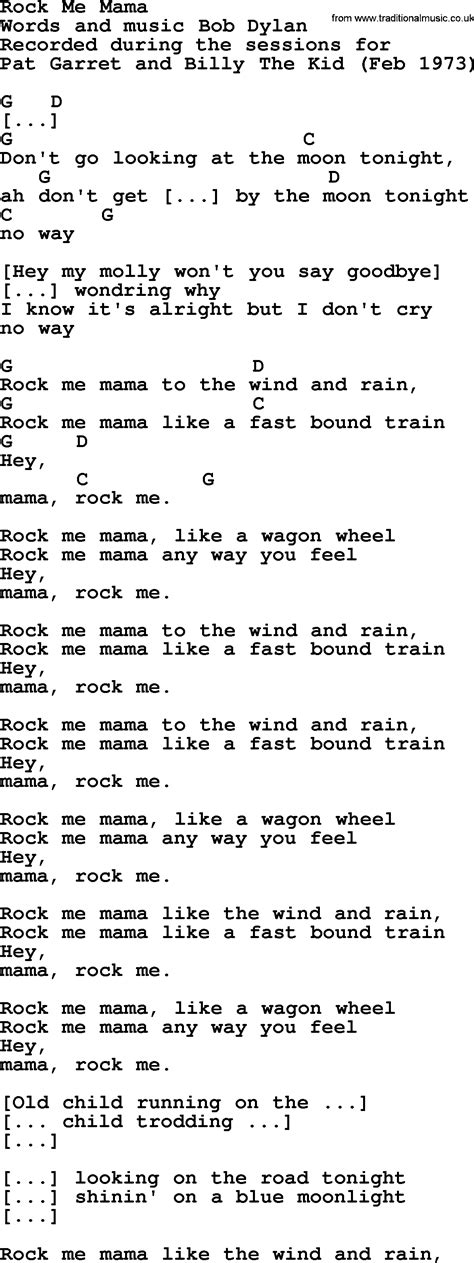 Bob Dylan Song Rock Me Mama Lyrics And Chords