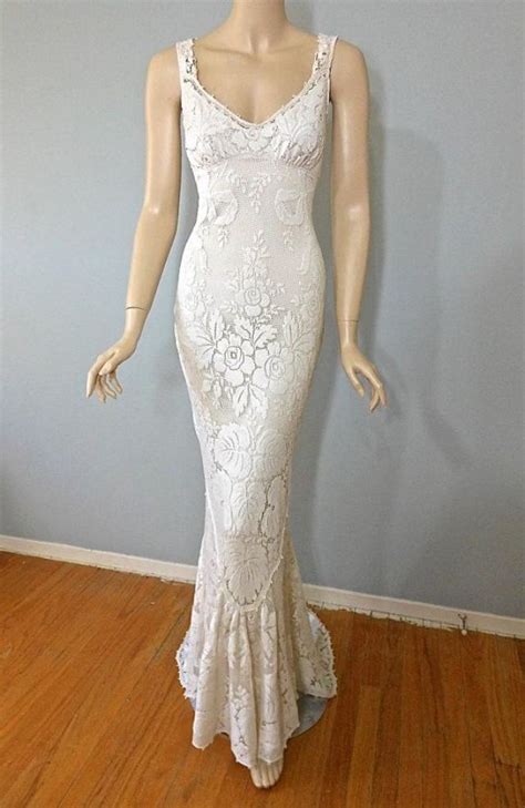 Vintage Style Victorian Wedding Dress Crochet Ivory Lace
