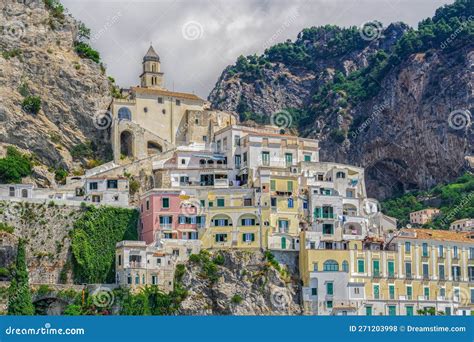 Amalfi Coast Italy Landscape View Of Low Rise Traditional Buildings At