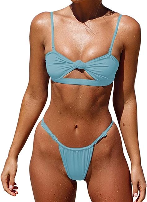 Honlyps Womens High Waist Swimsuits Brazilian Thong Sexy Bikini Set 2 Piece Triangle Bathing