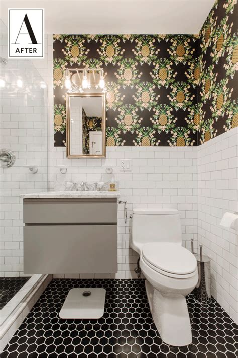 Before And After A Classic Bathroom Remodel With Wallpaper Apartment