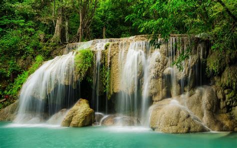 Download Wallpapers Waterfall Forest Jungle Thailand Lake For