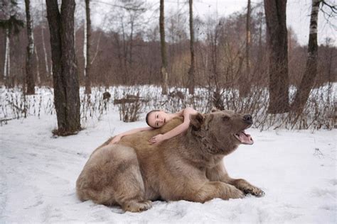 fairytale like photos of russian models posing with a real bear bear model poses brown bear