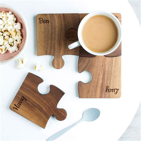 Personalised Wood Set Of Four Jigsaw Coasters Create T Love