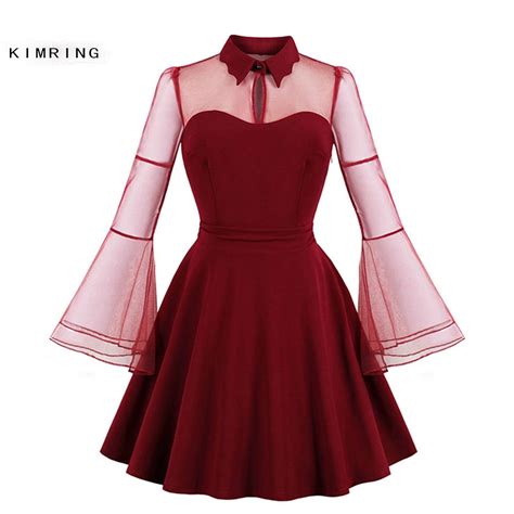 Kimring Womens Sexy Gothic Wine Red See Through Plus Size Mesh