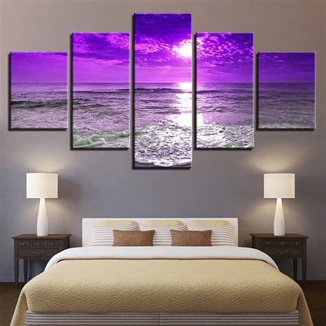Home Decor Canvas Pictures Wall Art Modular Framework 5 Pieces Purple