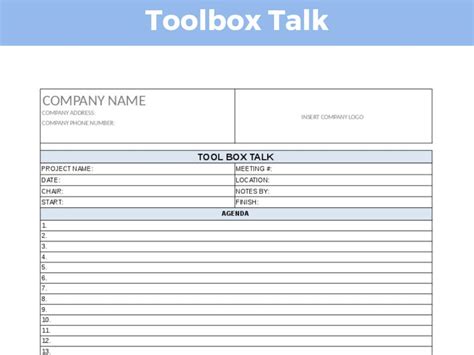 Toolbox Talk Template Project Management Etsy New Zealand