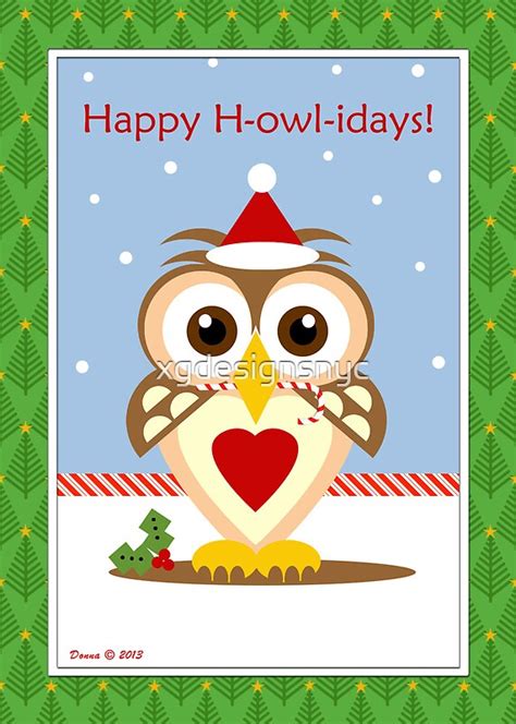 Owl Happy Holidays Card Greeting Cards By Xgdesignsnyc Redbubble