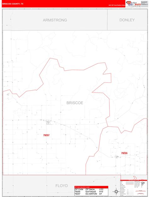 Briscoe County Tx Zip Code Wall Map Red Line Style By Marketmaps