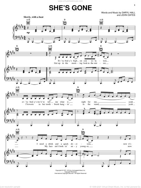 Oates Shes Gone Sheet Music For Voice Piano Or Guitar Pdf