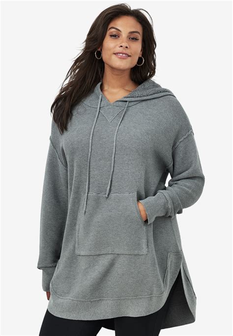 Hooded Sherpa Lined Sweater Tunic Roamans