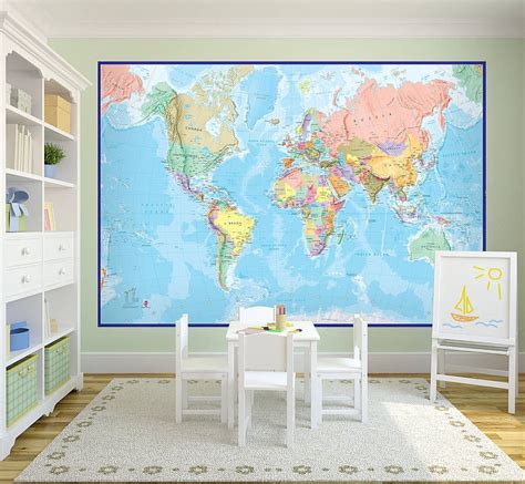 Giant World Map Mural Blue Ocean World Map Wallpaper World Map Decor