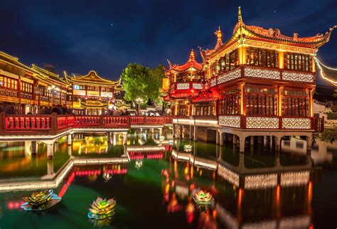 Fond Décran Chine Ciel Nuit Lumières Bâtiment Shanghai