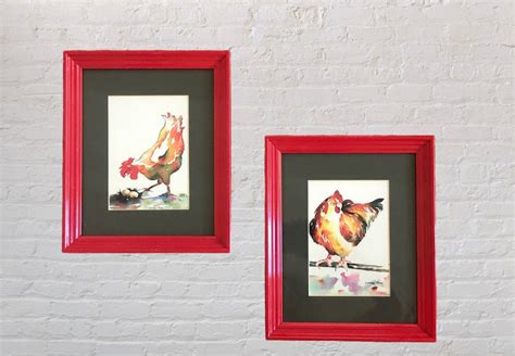 Pair Of Watercolor Chickens Hens Prints Glass Framed Lorre Nero Artist