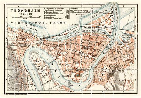 Old Map Of Trondheim Trondhjem In 1931 Buy Vintage Map Replica
