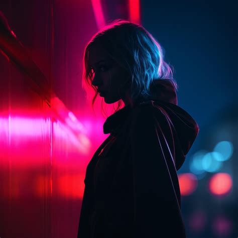 Premium Ai Image A Woman Standing In Front Of A Wall With Neon Lights