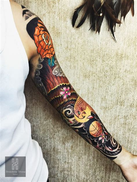 Amazing hands, eagle, roses & pendant chest composition tattoo by inkfingers custom tattoo studio. Promotion - Full Arm / Chest-Big Arm Tattoo - Shadow Show ...