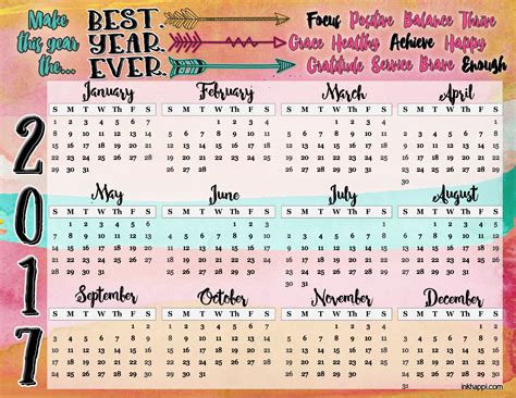 View the month calendar of december 2017 calendar including week numbers. 2017 Annual Calendar... Make it the best year ever! - inkhappi
