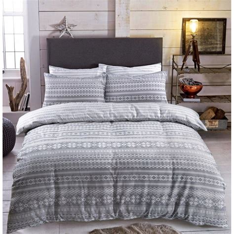 Fairisle Grey Duvet Set Reversible Brushed Cotton Bedding King Size 264802