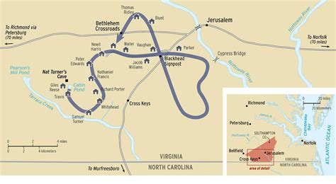 Nat Turners Slave Revolt Map Of Turners Path