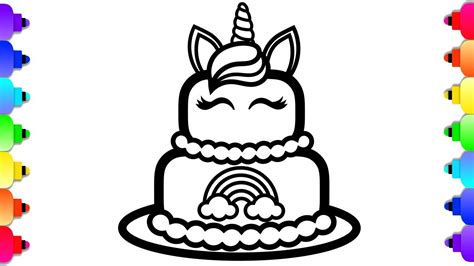 Best coloring pages of the most popular animals. GLITTER Unicorn Cake Coloring and Drawing for Kids 🌈💜🌈 ...