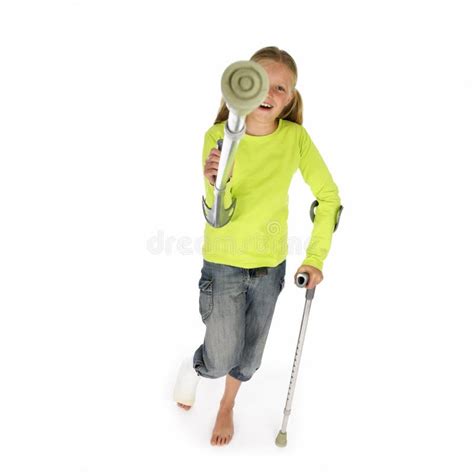 Girl With A Broken Leg Walking On Crutches Stock Image Image Of Blond