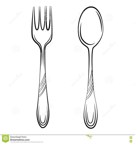 Spoon And Fork Sketch Illustration Simple Design Elements Word