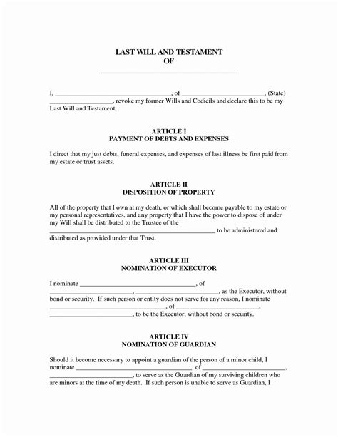 Printable Free Last Will And Testament Form Template Nj Printable