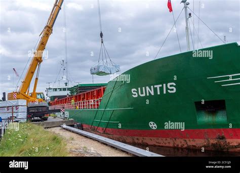 Crane Unloading Cargo Ship Suntis At Anglo Norden Timber Merchants Wet
