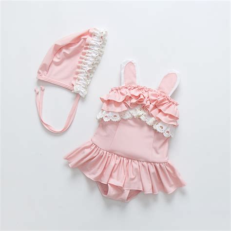 2020 2019 New Lace Rabbit Ear Kids Swimsuits Cartoon Bunny Lace Baby