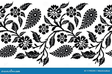 Seamless Paisley With Flower Vector Border Stock Vector Illustration