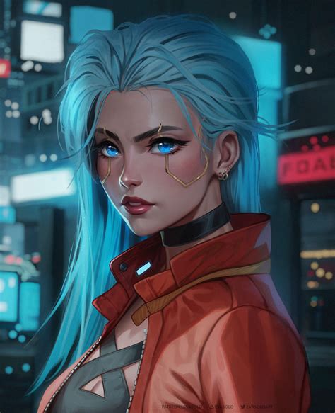 wallpaper eva solo digital art artwork illustration women blue hair blue eyes jacket