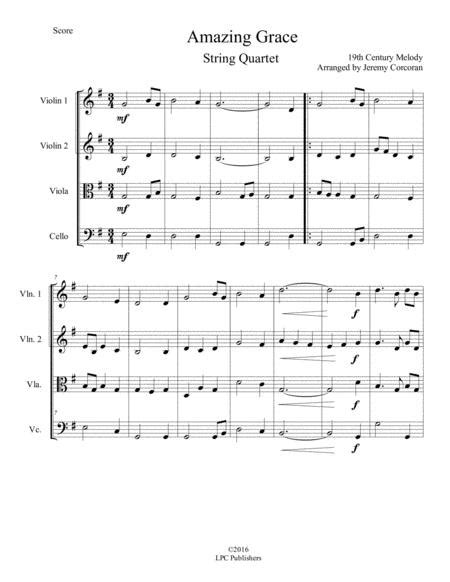 Amazing Grace For String Quartet By 19th Century Melody Digital Sheet