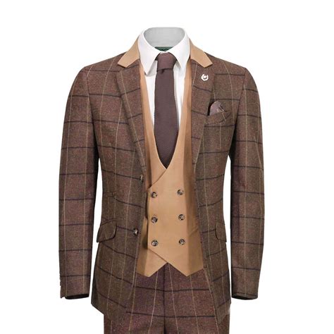 mens classic 3 piece tweed suit herringbone check smart retro tailored fit suit ebay