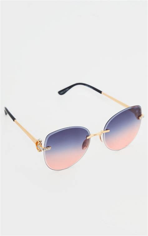 pink faded round frame frameless sunglasses prettylittlething
