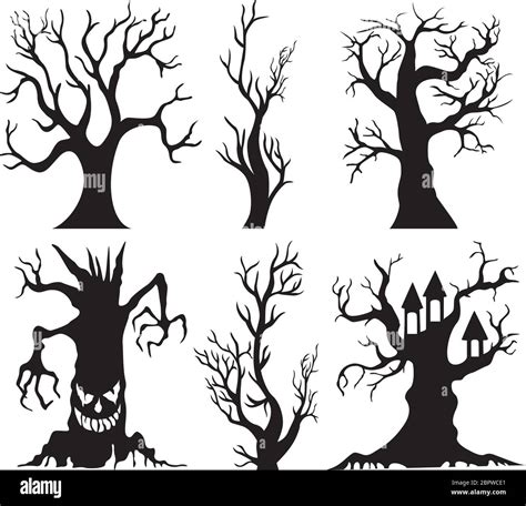 Set Of Spooky Halloween Tree Cartoon Stock Vector Image And Art Alamy