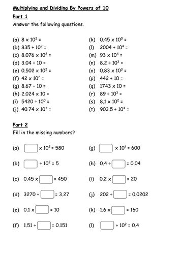 Division By Multiples Of 10 Worksheet