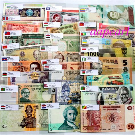 Lots 52 Different World Banknotes Paper Money Foreign Unc Collections