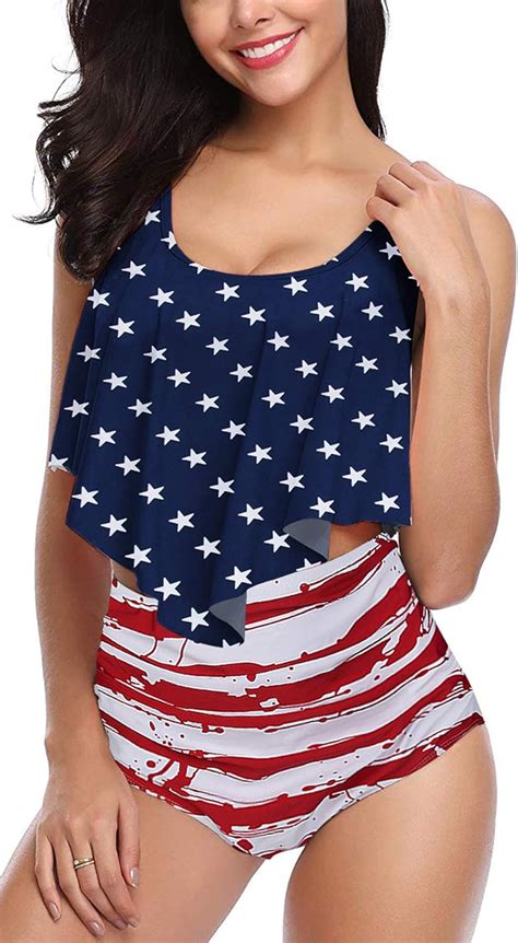 Angerella American Flag Bikini High Waisted Swimsuit For Women Usa