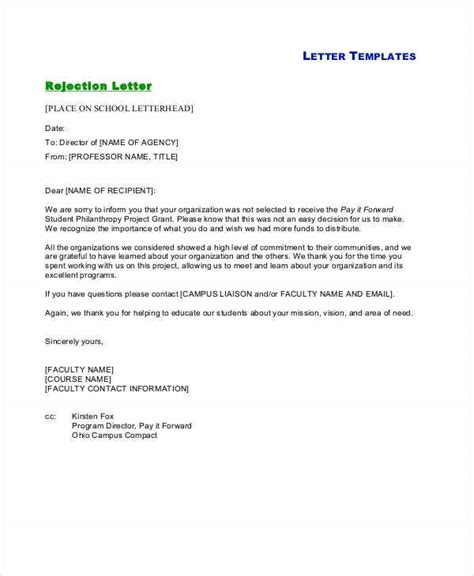 Rejection Letter Sample 10 Free Word Pdf Documents Download