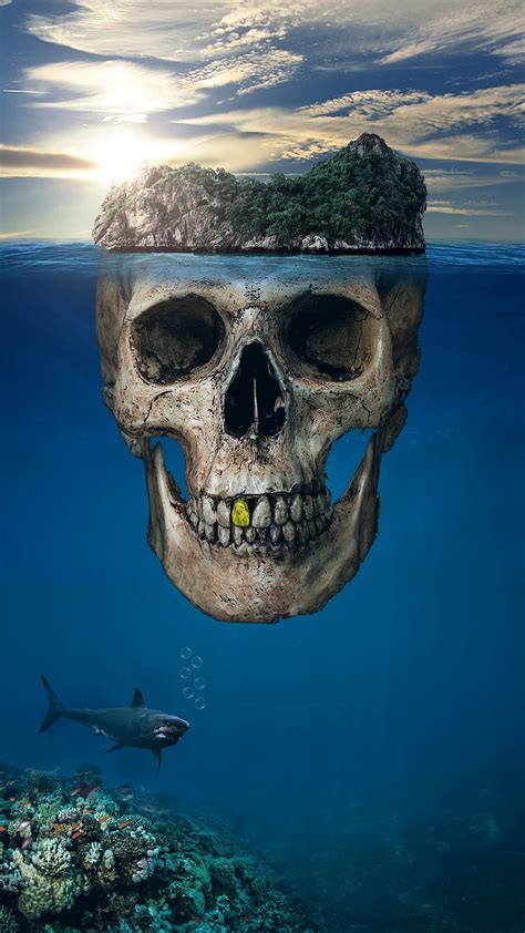 Death Island Horror Island Manipulation Nature Poster Shark Skull