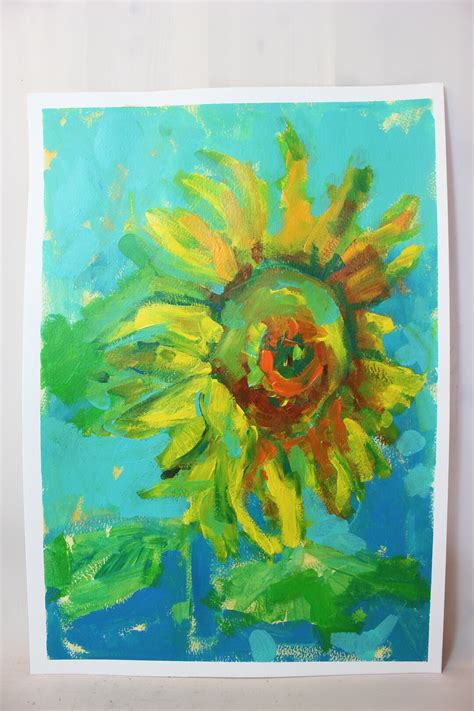 Original Sunflower Painting Acrylic On Paper Floral Acrylic Etsy