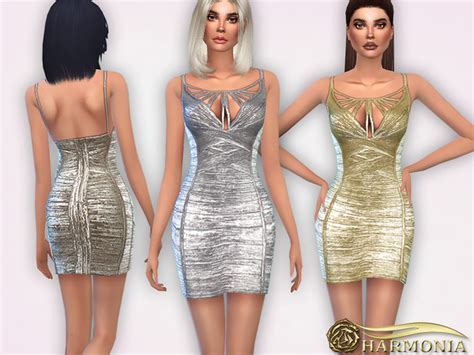Cutout Metallic Bandage Mini Dress By Harmonia At Tsr Sims 4 Updates