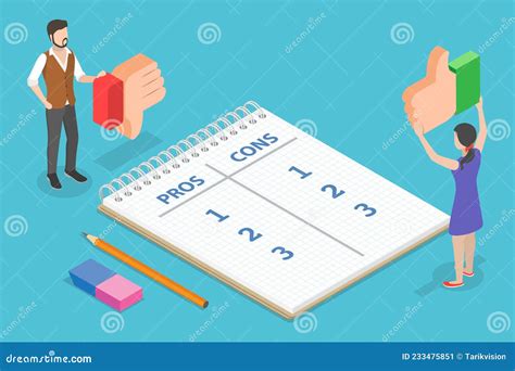3d Isometric Flat Vector Conceptual Illustration Of Pros And Cons Stock