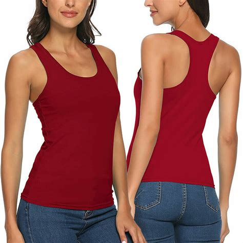 Tank Tops For Women With Built In Bra Racerback Workout Tops Slim Fit Undershirt Ebay