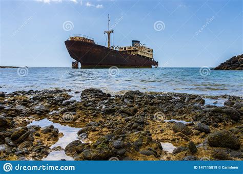 Ship Wreck Of Temple Hall Near Arrecife Lanzarote Stock Image Image